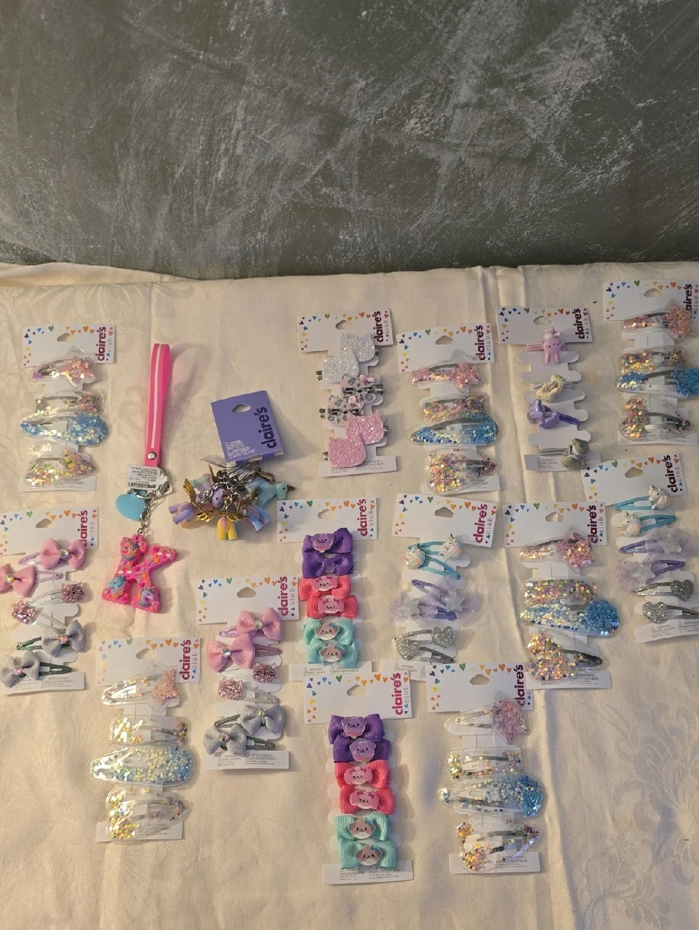 16 Claire's Pastel Hair Clip & Bow Assortment & Key Rings New